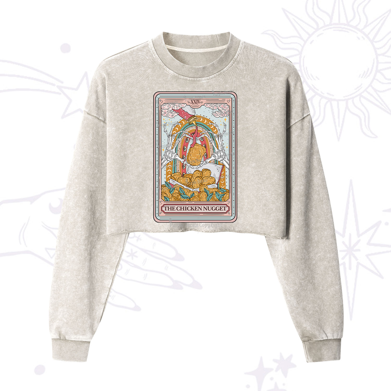 Purplehecate The Chicken Nugget Food Tarot  Cropped Washed Sweatshirt