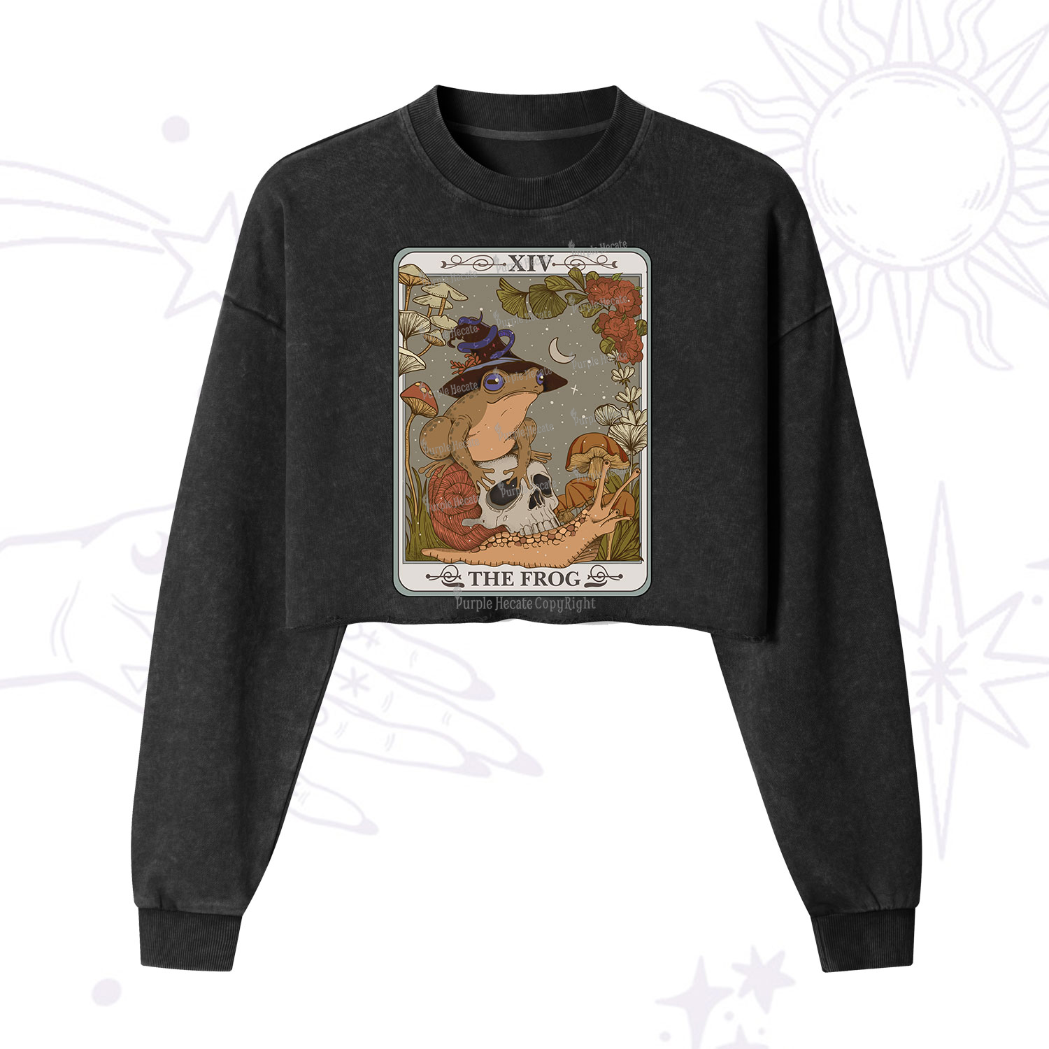 Purplehecate The Frog Tarot  Cropped Washed Sweatshirt