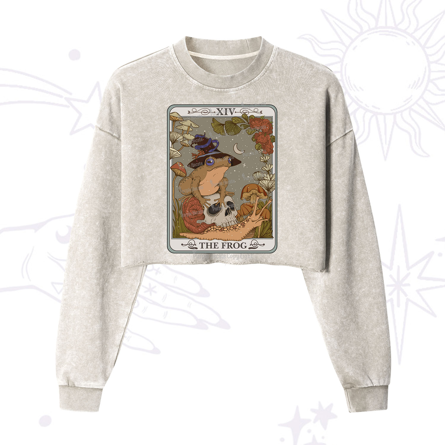 Purplehecate The Frog Tarot  Cropped Washed Sweatshirt