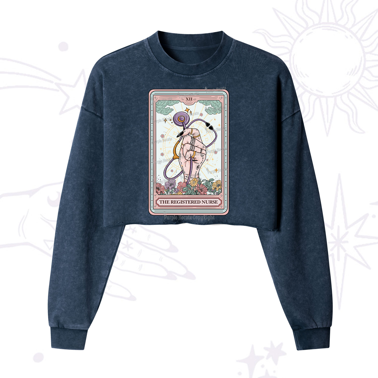 Purplehecate The Registered Nurse Tarot Card  Cropped Washed Sweatshirt