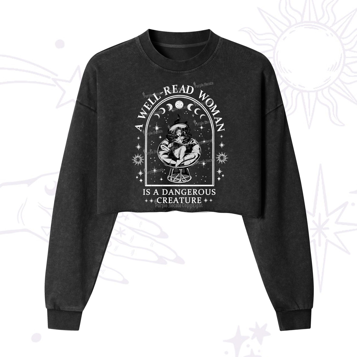 Purplehecate A Well Read Woman Bookish  Cropped Washed Sweatshirt
