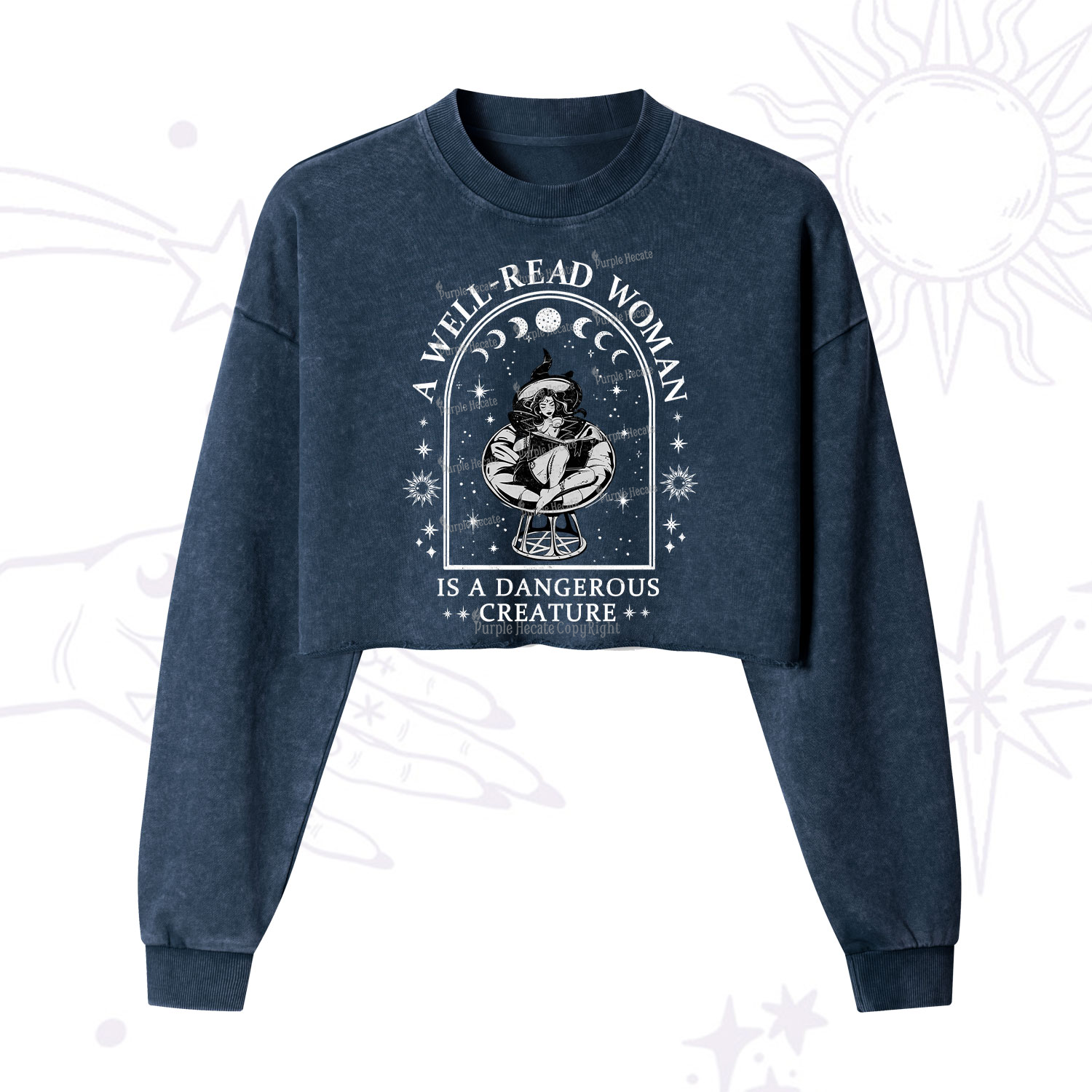 Purplehecate A Well Read Woman Bookish  Cropped Washed Sweatshirt