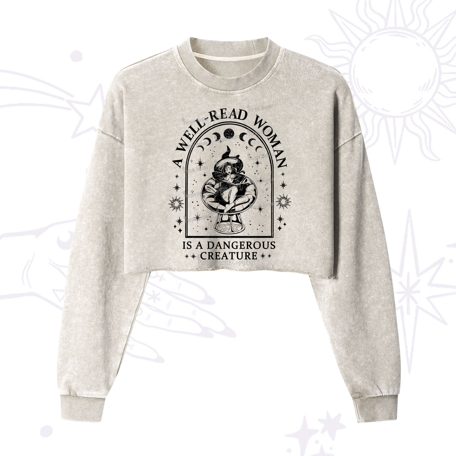 Purplehecate A Well Read Woman Bookish  Cropped Washed Sweatshirt