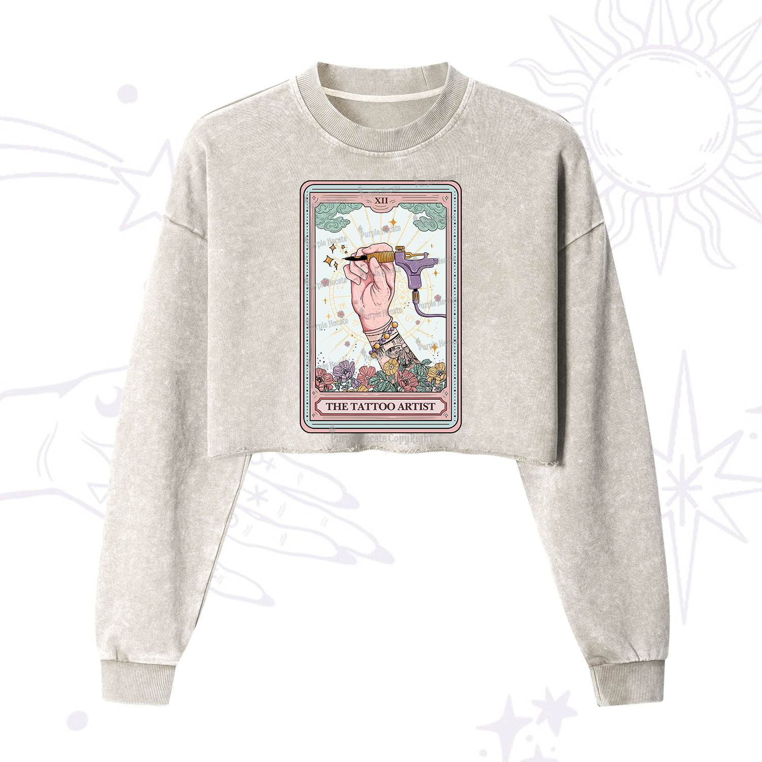 Purplehecate The Tattoo Artist Tarot Card  Cropped Washed Sweatshirt