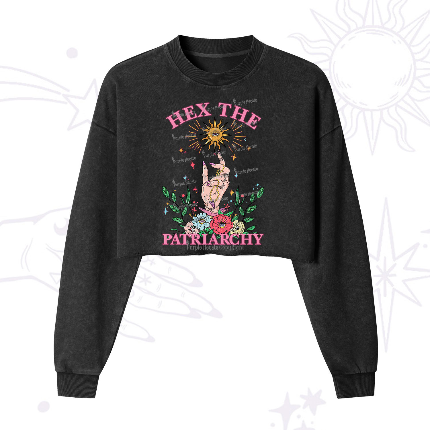 Purplehecate Hex The Patriarchy Witchy Cropped Washed Sweatshirt
