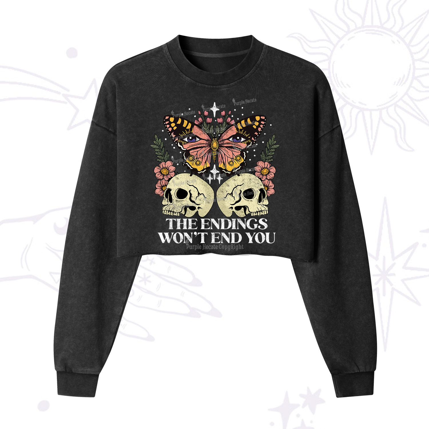 Purplehecate The Endings Won't End You  Cropped Washed Sweatshirt