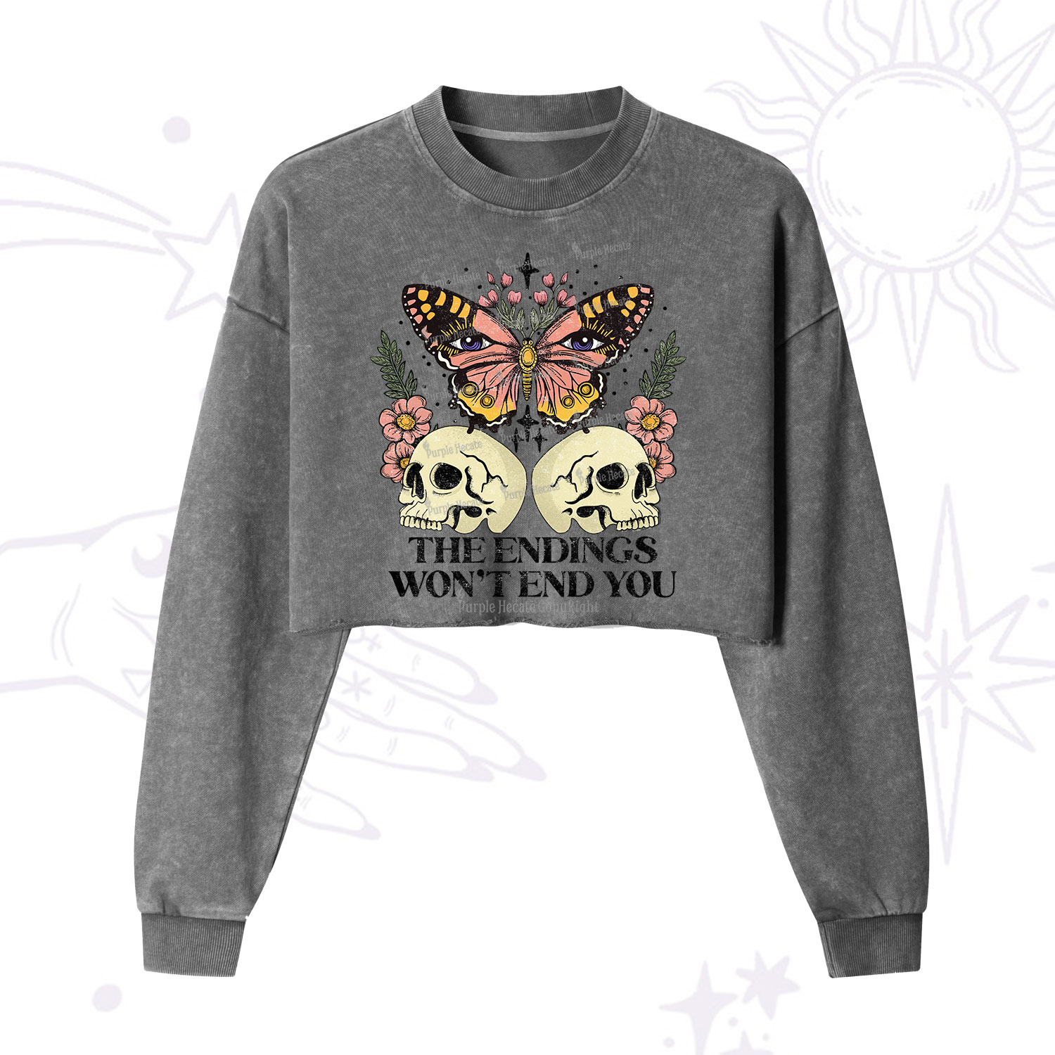 Purplehecate The Endings Won't End You  Cropped Washed Sweatshirt
