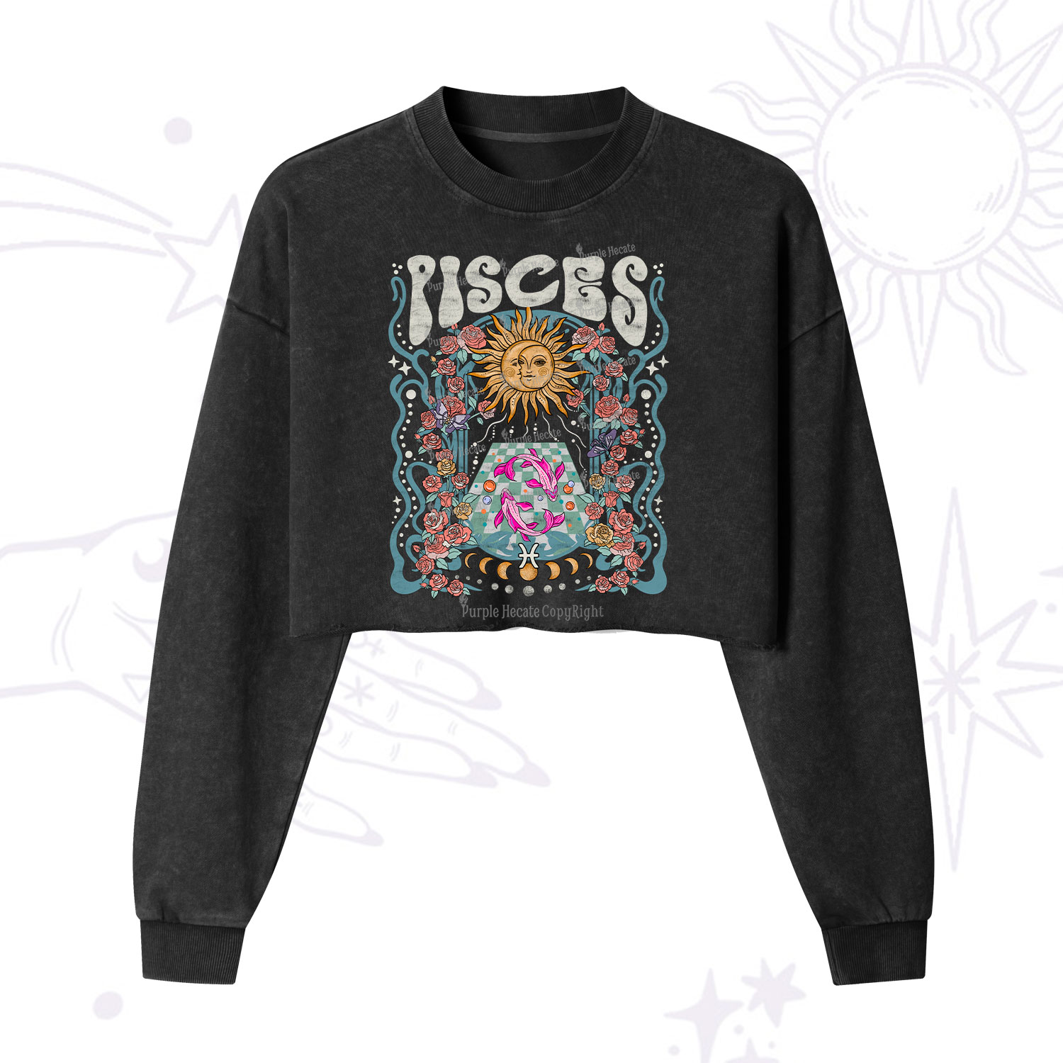 Purplehecate Pisces Spirit Zodiac Cropped Washed Sweatshirt