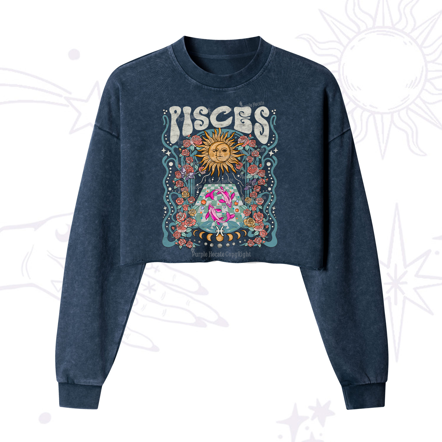 Purplehecate Pisces Spirit Zodiac Cropped Washed Sweatshirt