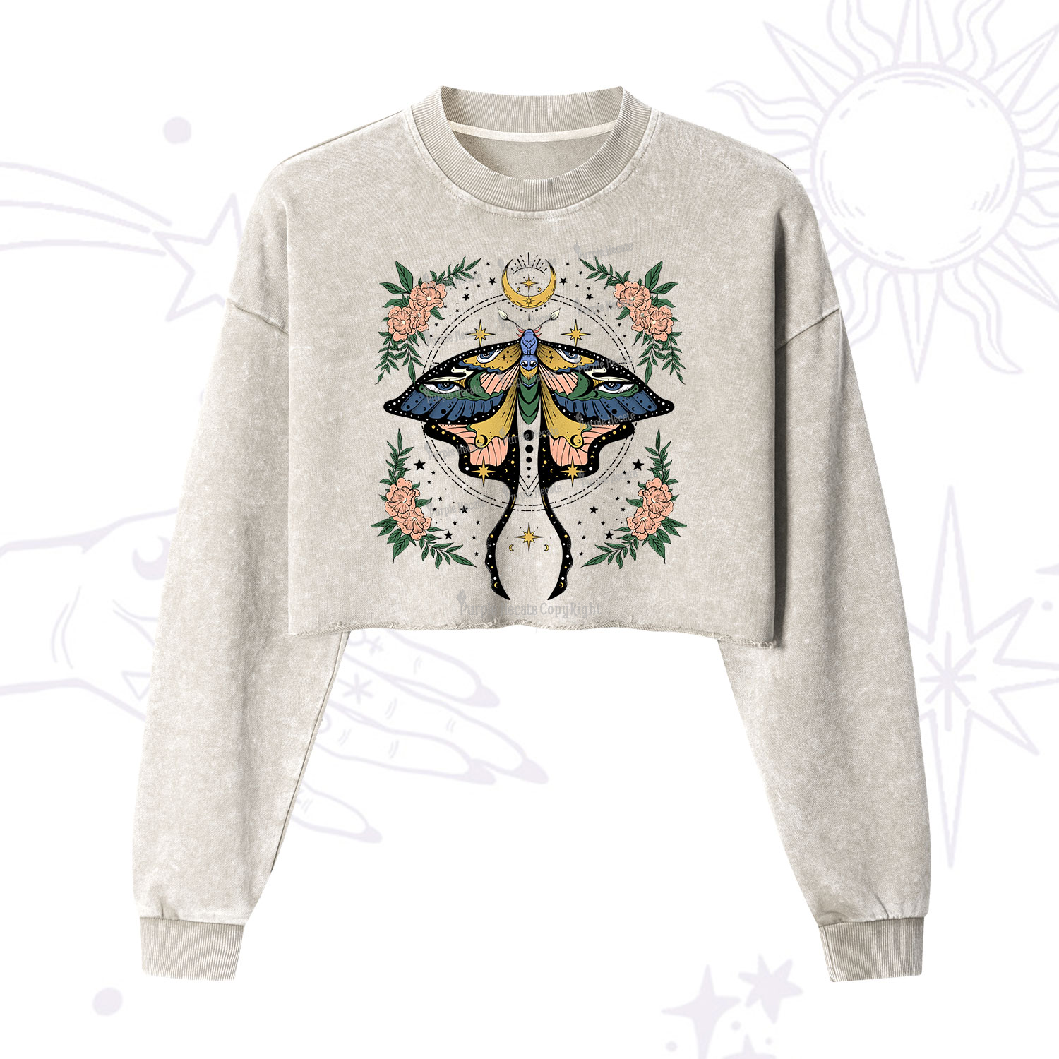 Purplehecate Mystical Moth  Cropped Washed Sweatshirt