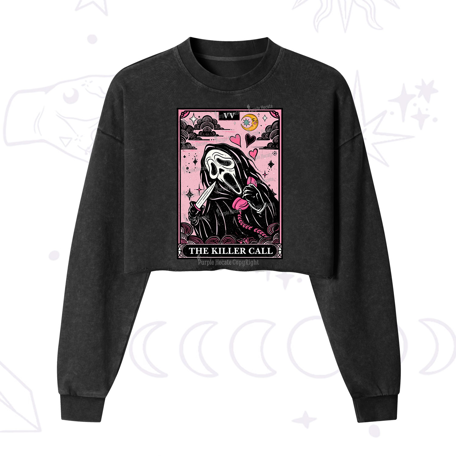 Purplehecate The Killer Call Tarot Cropped Washed Sweatshirt