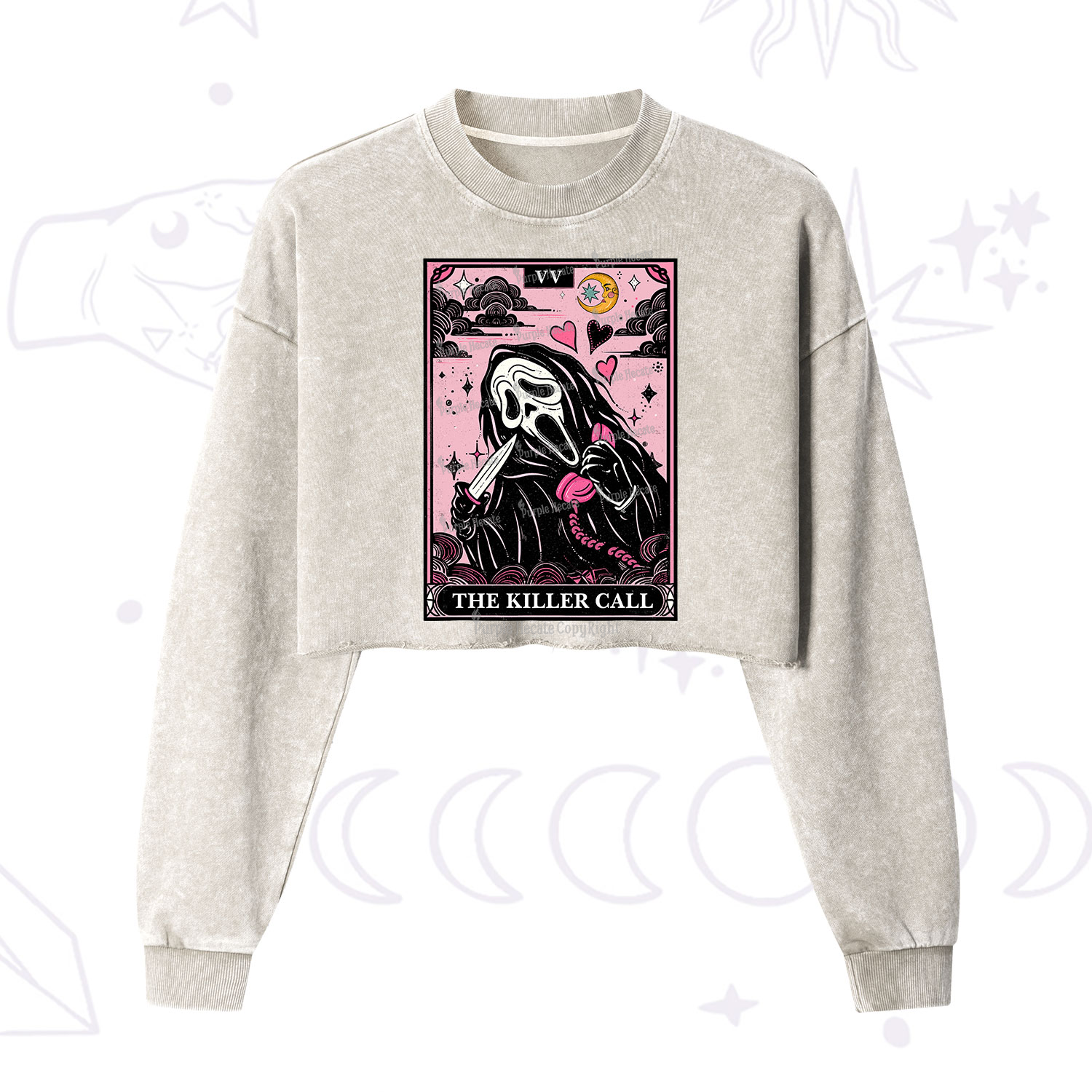 Purplehecate The Killer Call Tarot Cropped Washed Sweatshirt