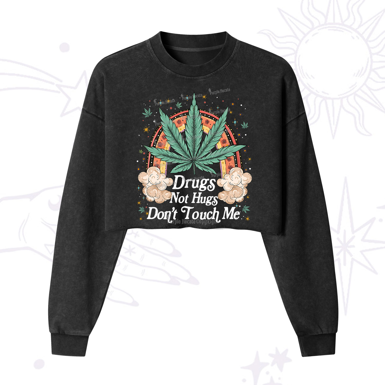 Purplehecate Drugs Not Hugs Cropped Washed Sweatshirt