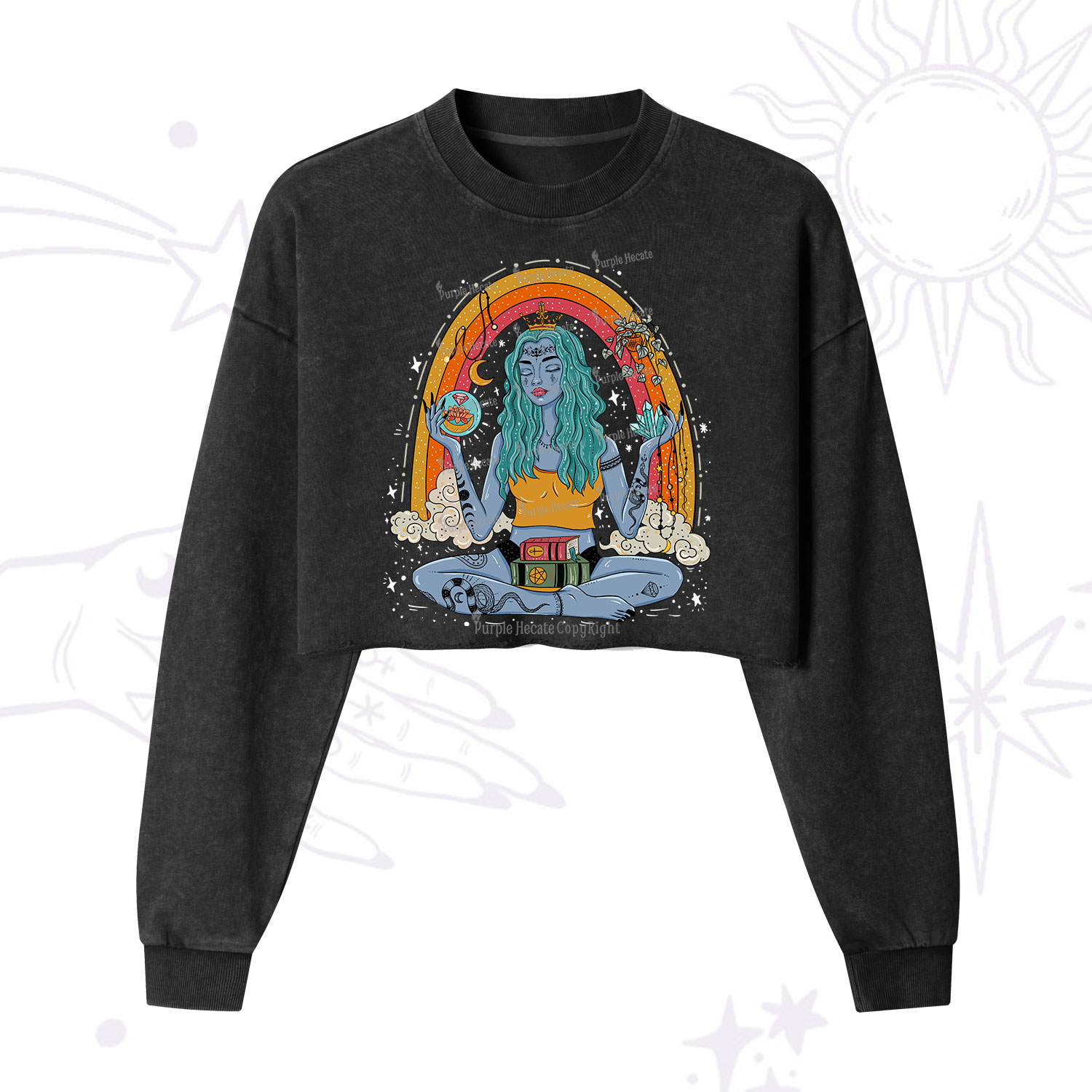Purplehecate I'm The Queen Of All My Dreams Cropped Washed Sweatshirt