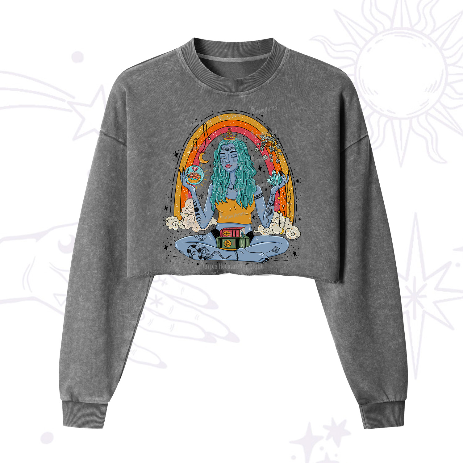 Purplehecate I'm The Queen Of All My Dreams Cropped Washed Sweatshirt