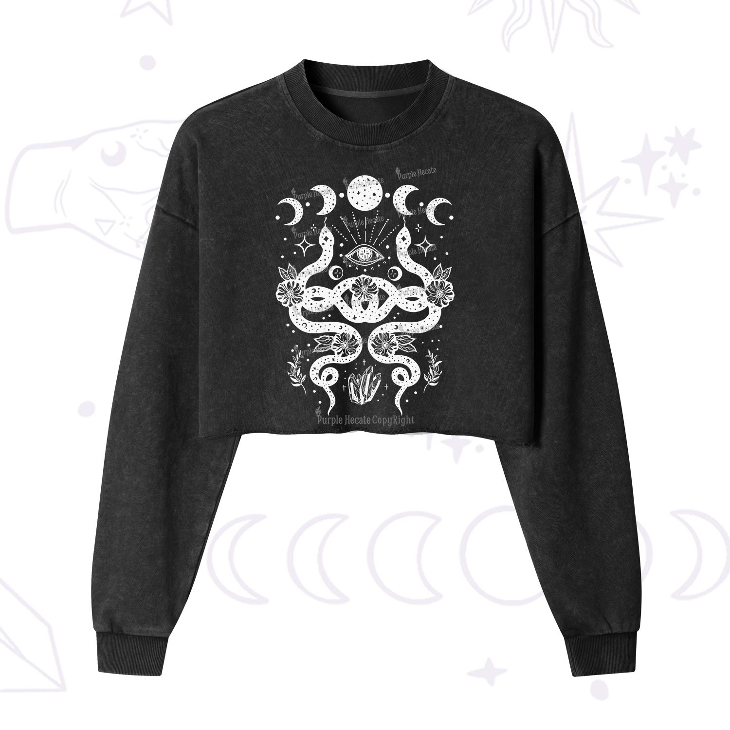 Purplehecate Lunar Serpent Alchemy Cropped Washed Sweatshirt