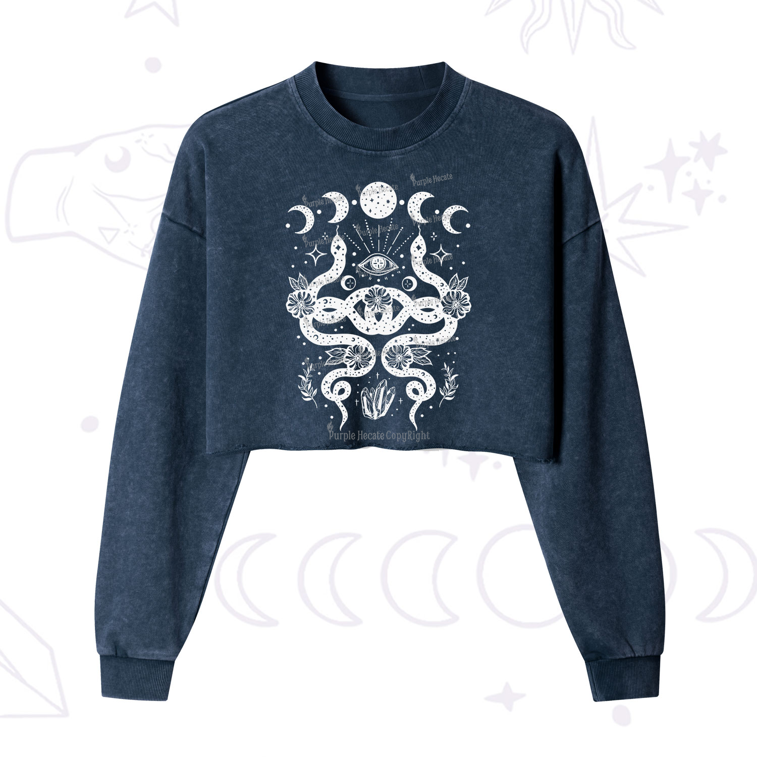 Purplehecate Lunar Serpent Alchemy Cropped Washed Sweatshirt