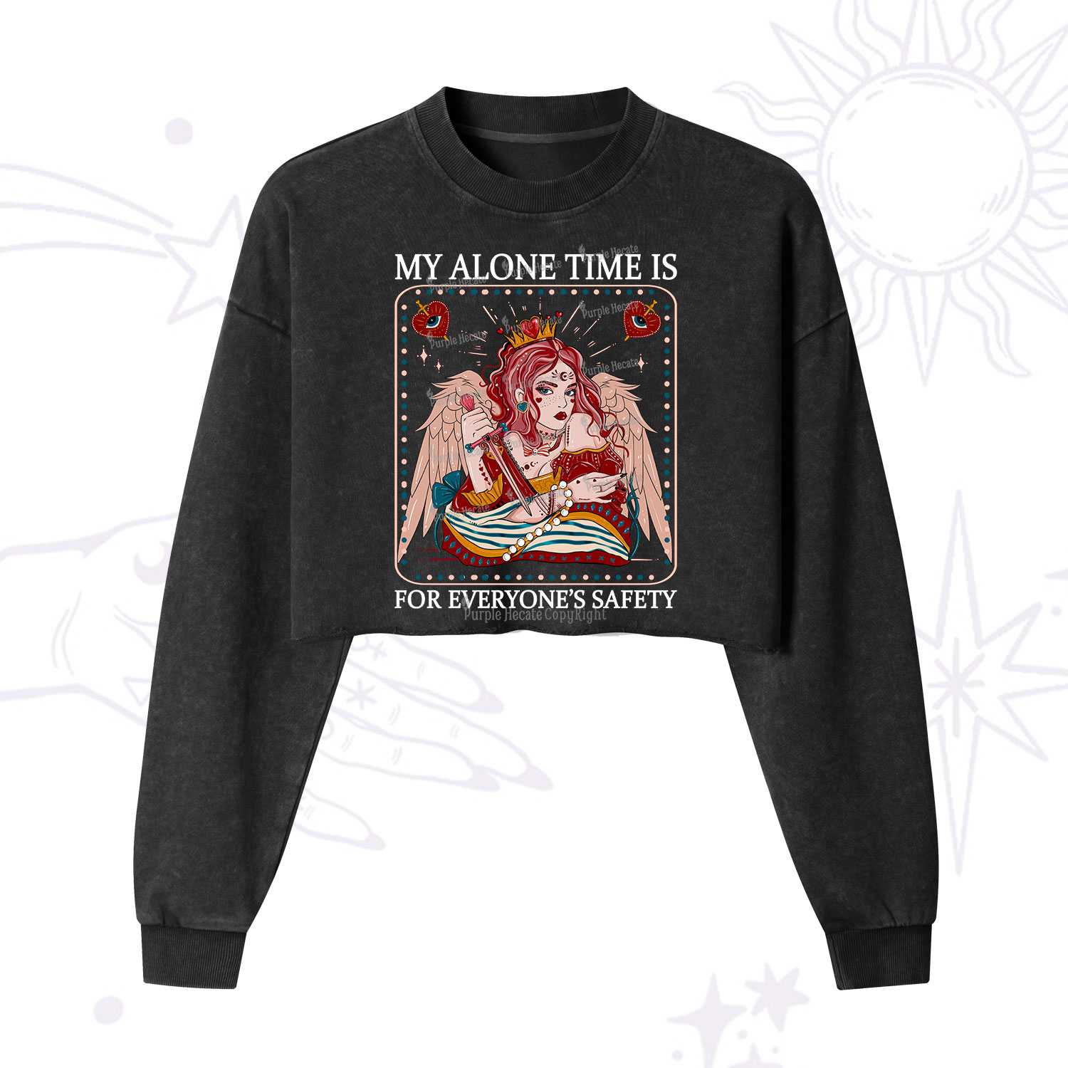 Purplehecate My Alone Time Is For Everyone's Safety Cropped Washed Sweatshirt