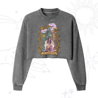 Purplehecate The High Priestess Goddess Cropped Washed Sweatshirt