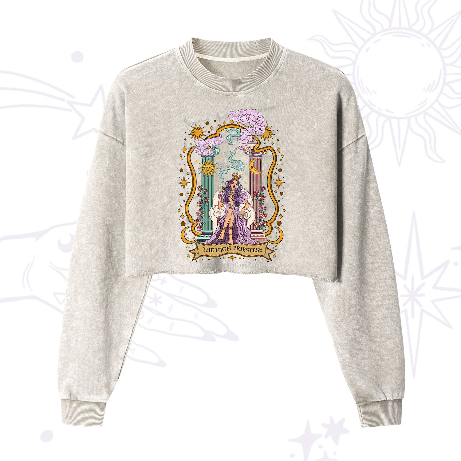 Purplehecate The High Priestess Goddess Cropped Washed Sweatshirt
