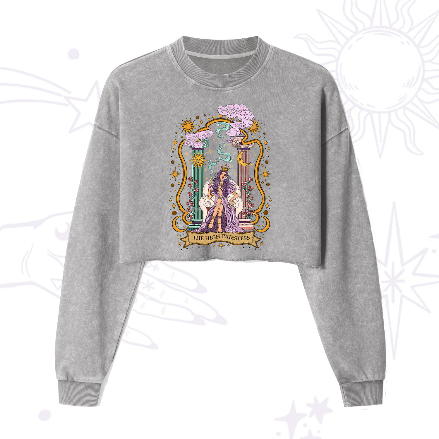 Purplehecate The High Priestess Goddess Cropped Washed Sweatshirt