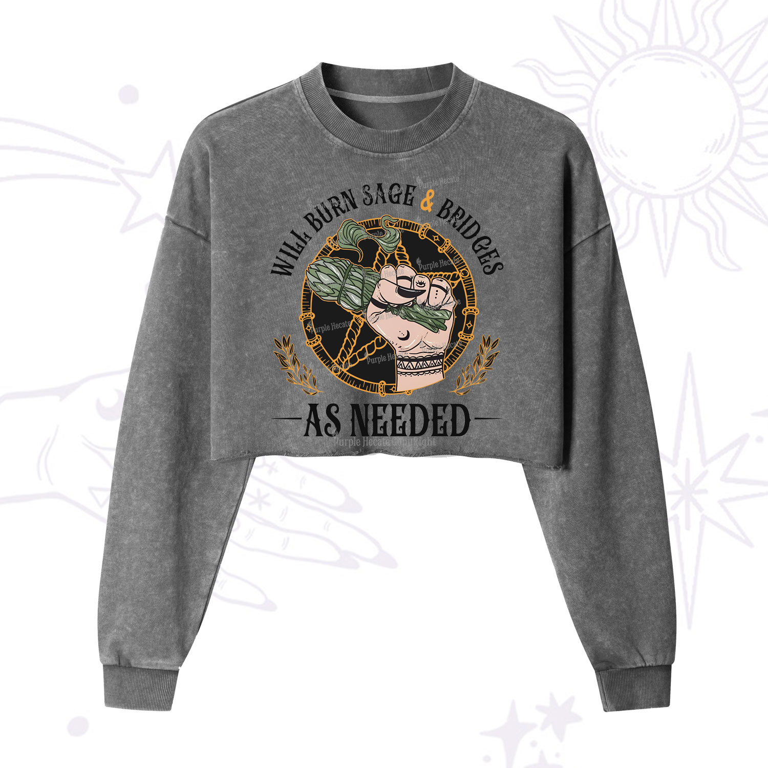 Purplehecate The Stay Wild Moon Child Oracle Card Cropped Washed Sweatshirt