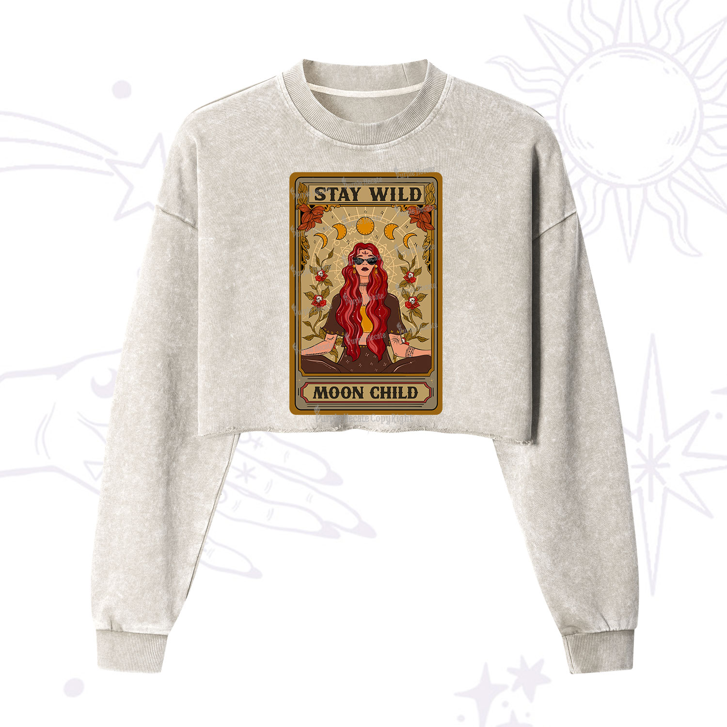 Purplehecate The Stay Wild Moon Child Oracle Card Cropped Washed Sweatshirt