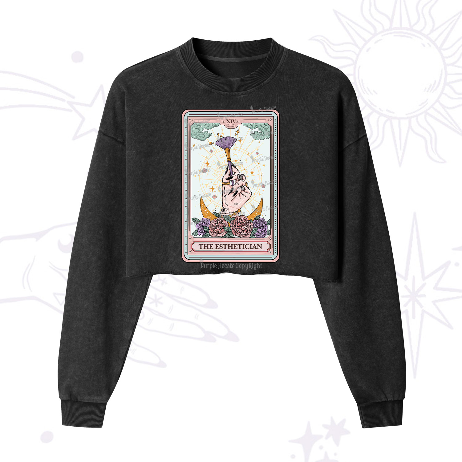 Purplehecate The Esthetician Tarot Card Cropped Washed Sweatshirt