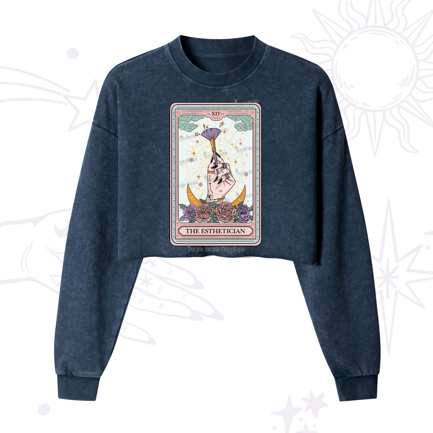 Purplehecate The Esthetician Tarot Card Cropped Washed Sweatshirt