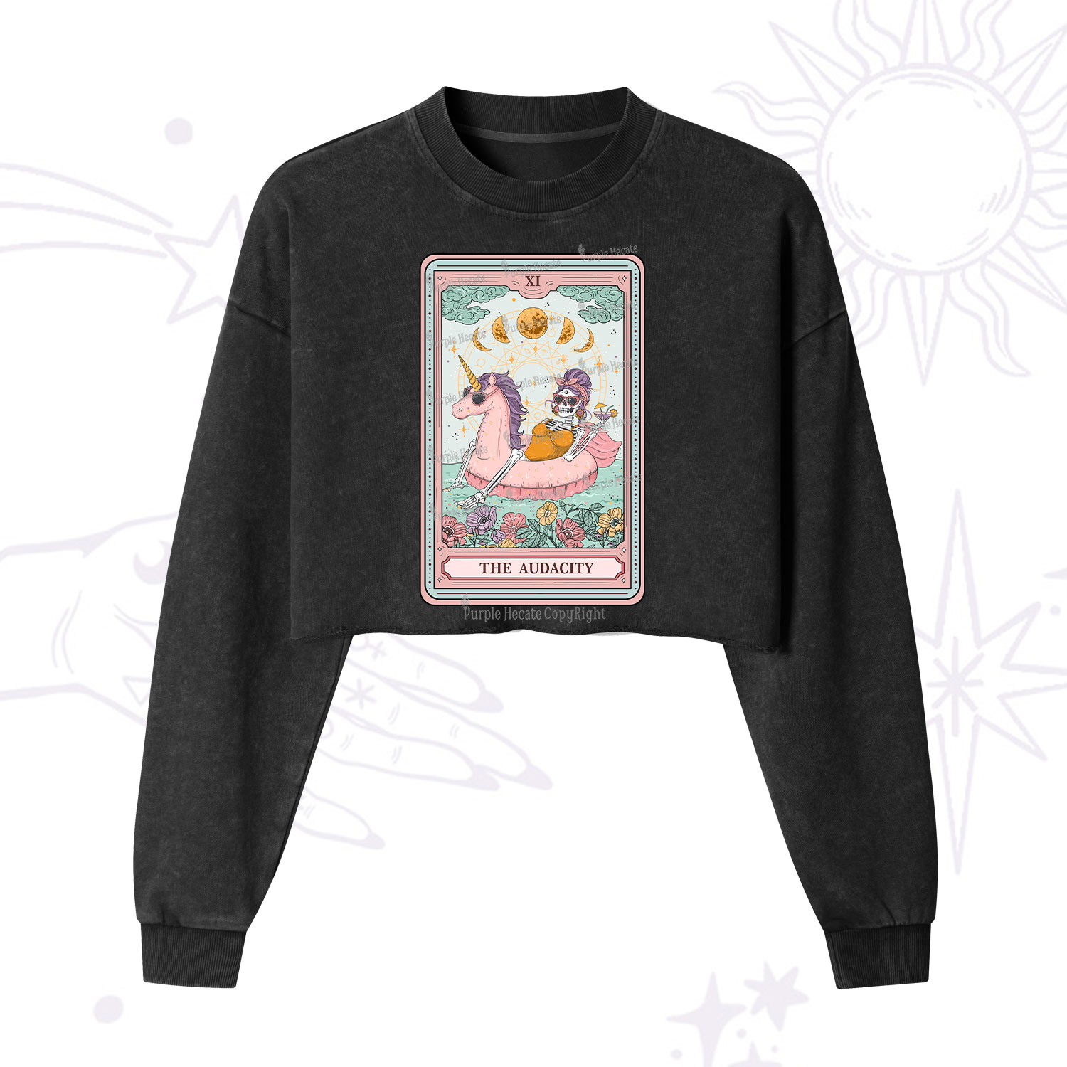 Purplehecate The Audacity Skeleton Tarot Card Cropped Washed Sweatshirt