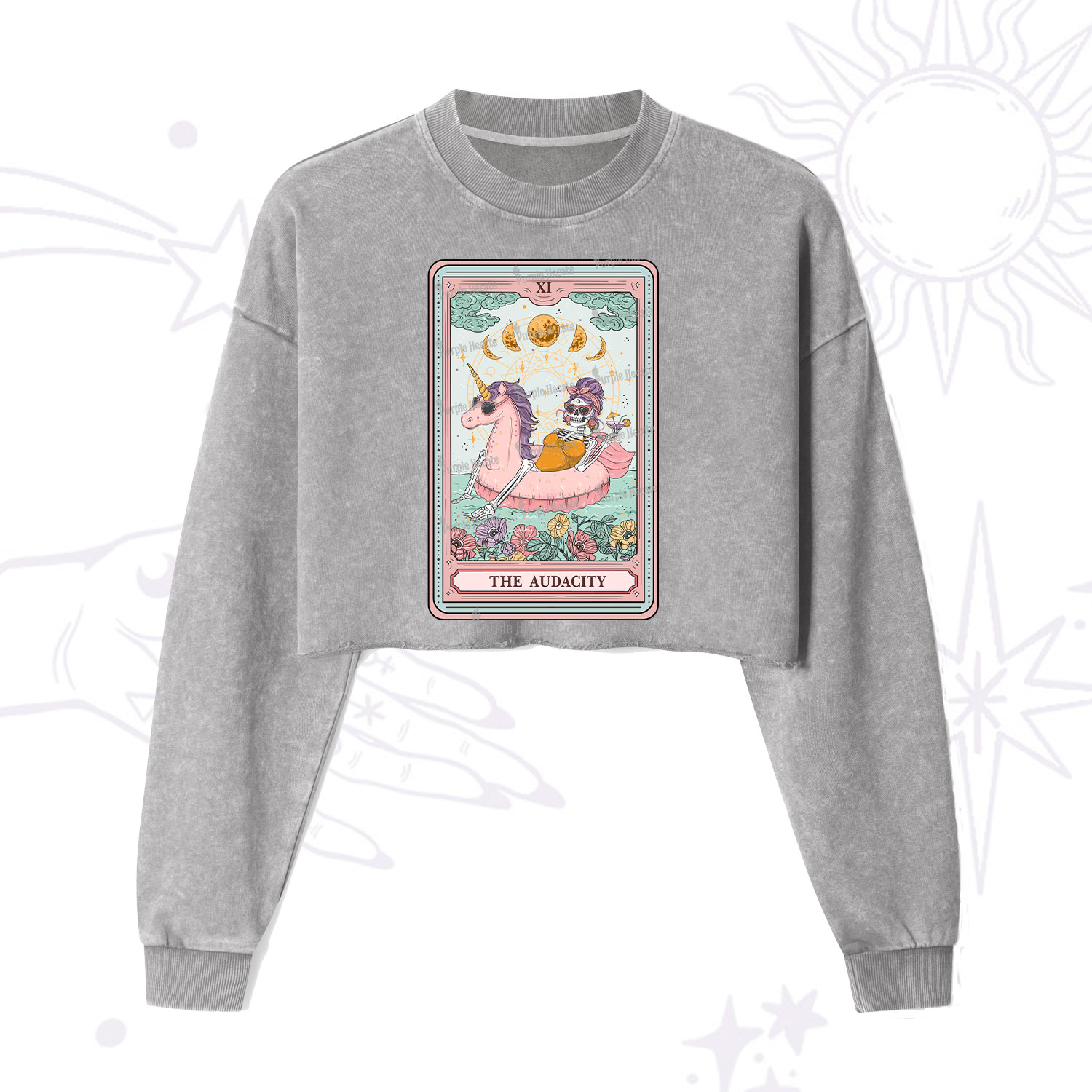 Purplehecate The Audacity Skeleton Tarot Card Cropped Washed Sweatshirt
