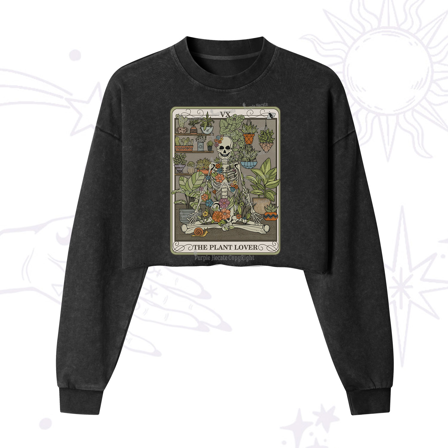 Purplehecate The Plant Lover Tarot Cropped Washed Sweatshirt