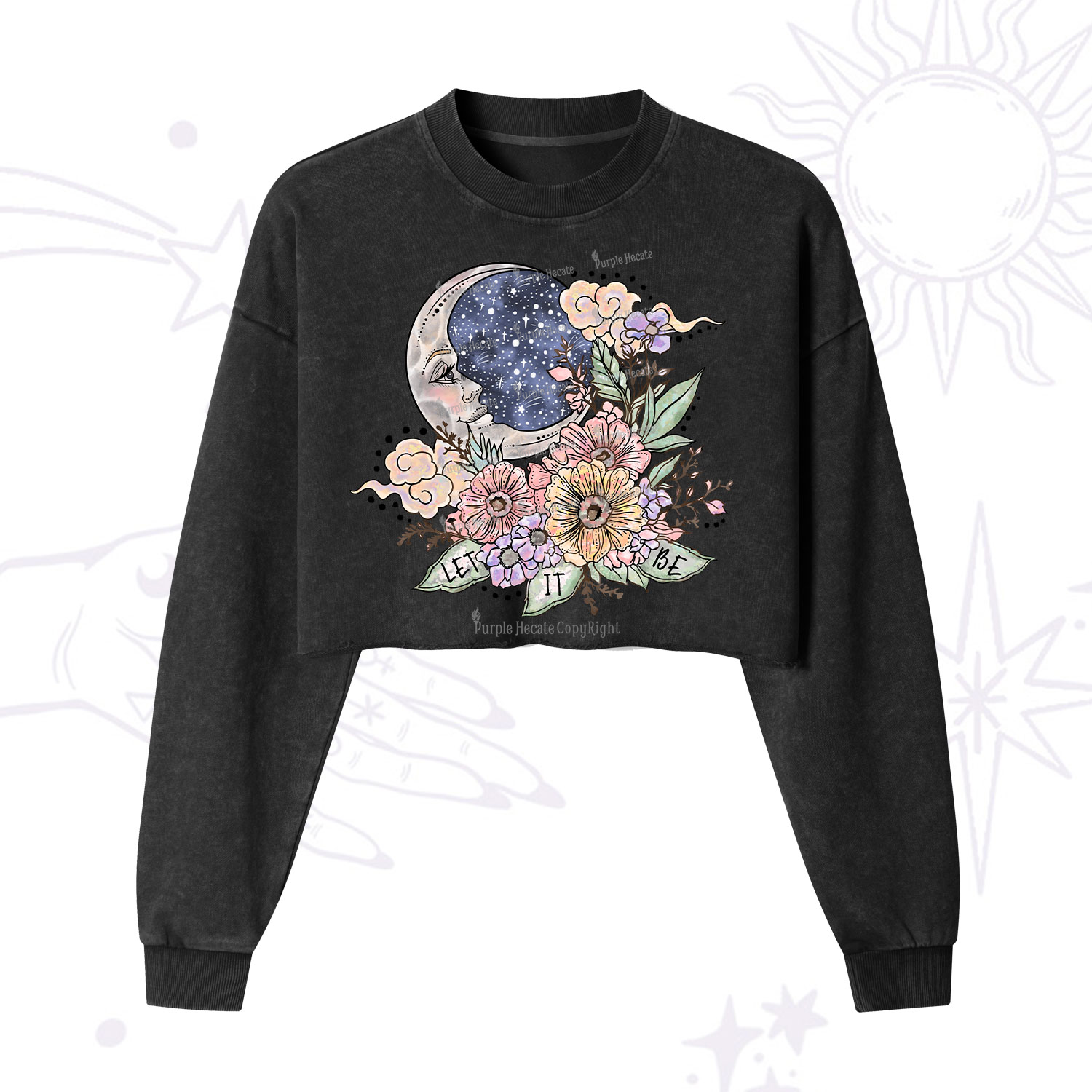 Purplehecate Let It Be Cropped Washed Sweatshirt