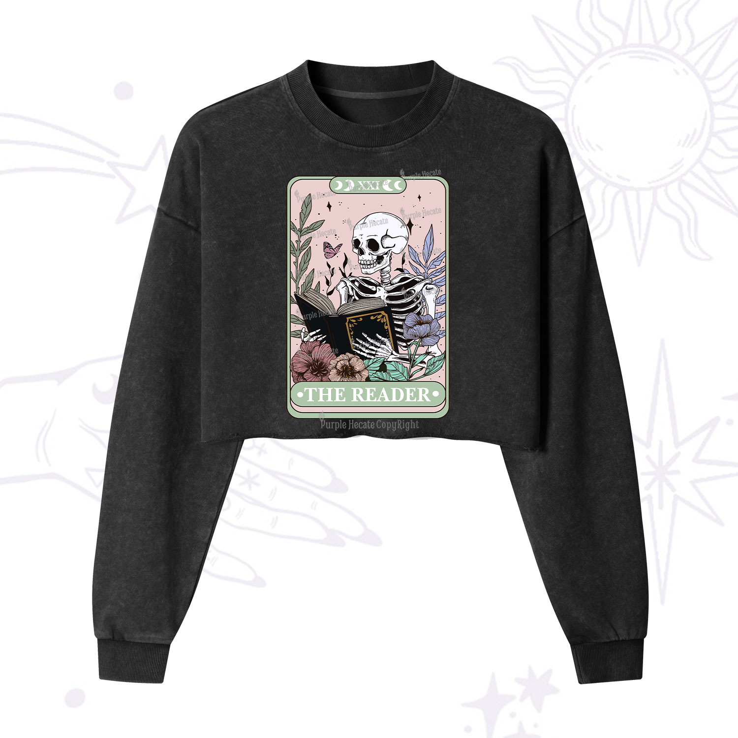 Purplehecate The Reader's Tarot Cropped Washed Sweatshirt