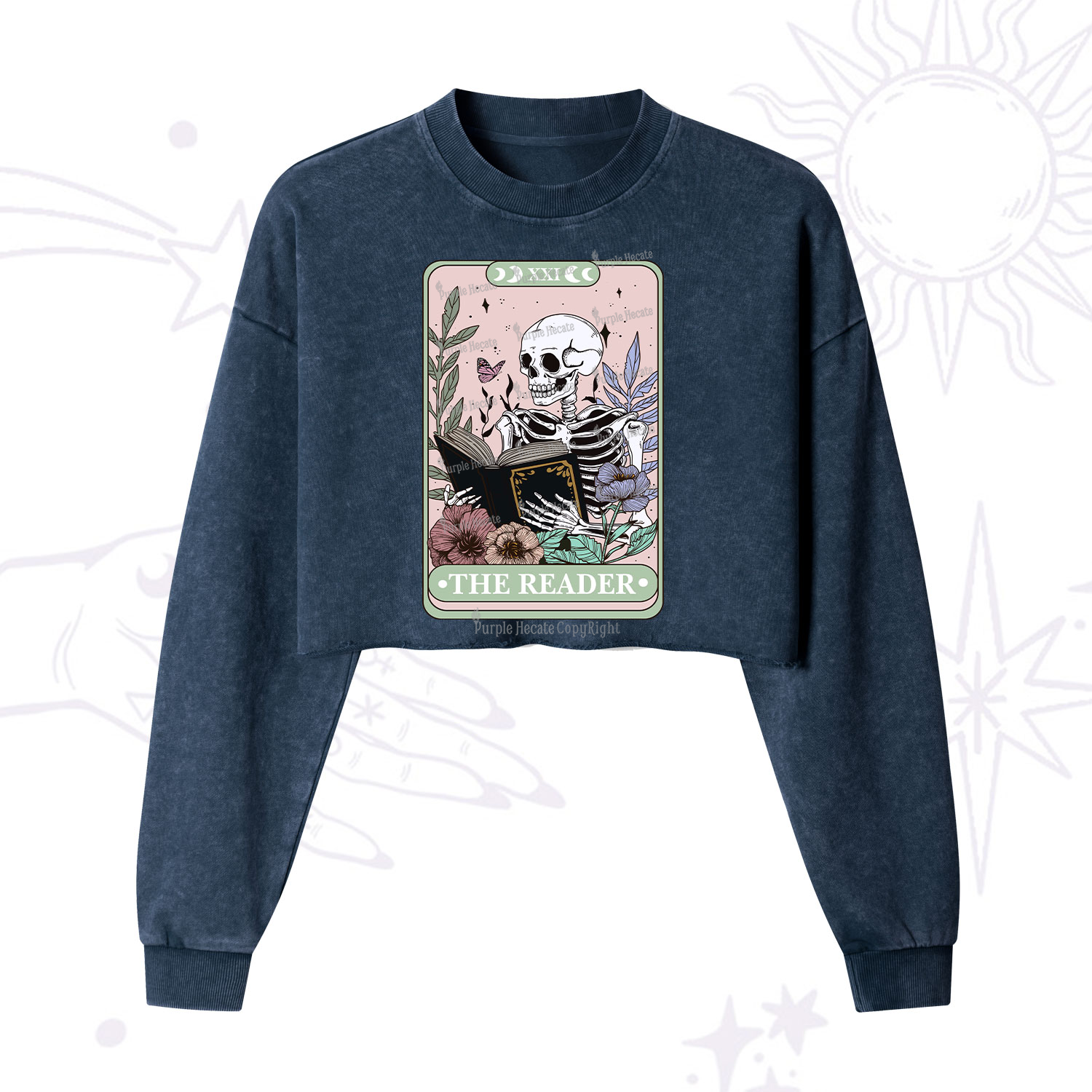 Purplehecate The Reader's Tarot Cropped Washed Sweatshirt