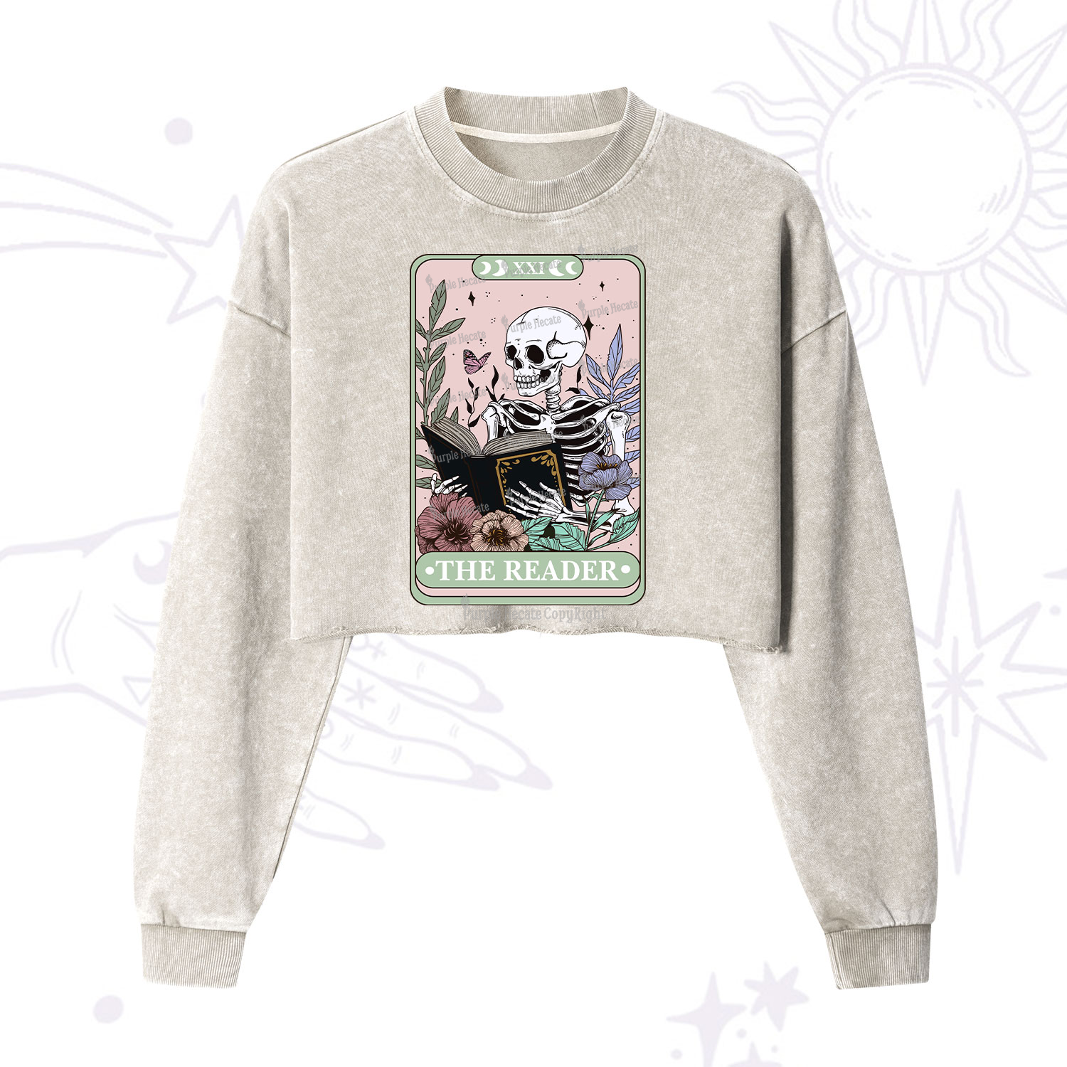 Purplehecate The Reader's Tarot Cropped Washed Sweatshirt