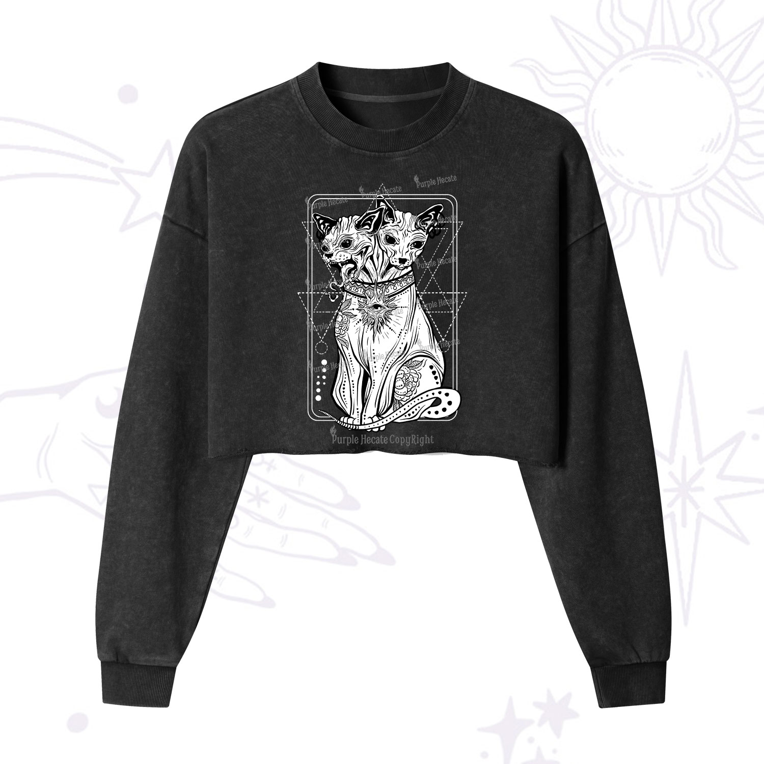 Purplehecate The Cat Goddess Bastet Cropped Washed Sweatshirt