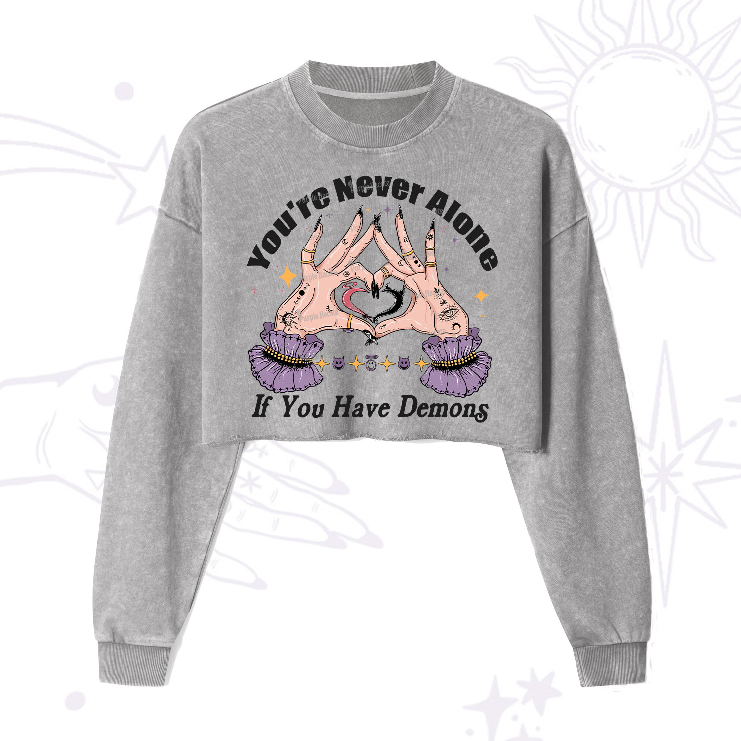 Purplehecate You're Never Alone If You Have Demons Cropped Washed Sweatshirt