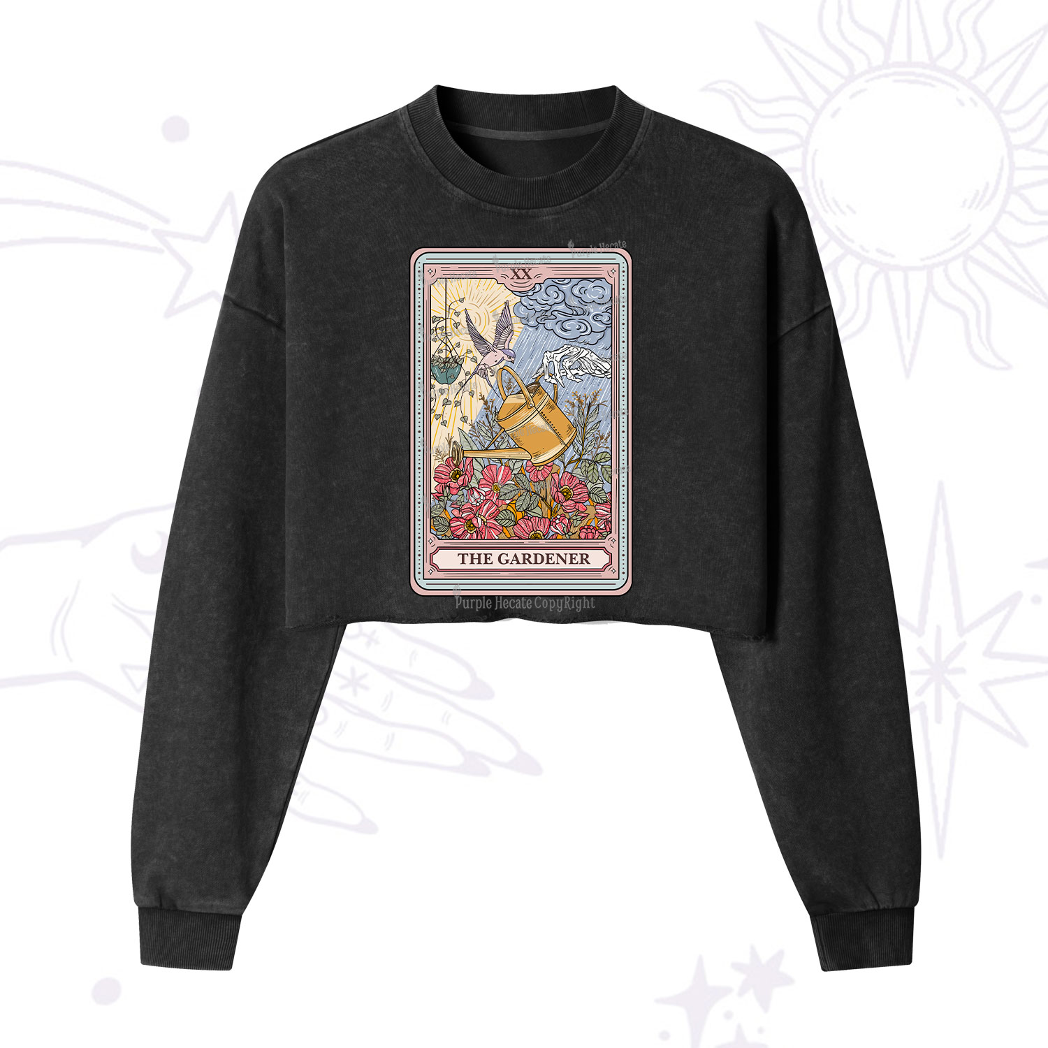 Purplehecate The Gardener Tarot Cropped Washed Sweatshirt