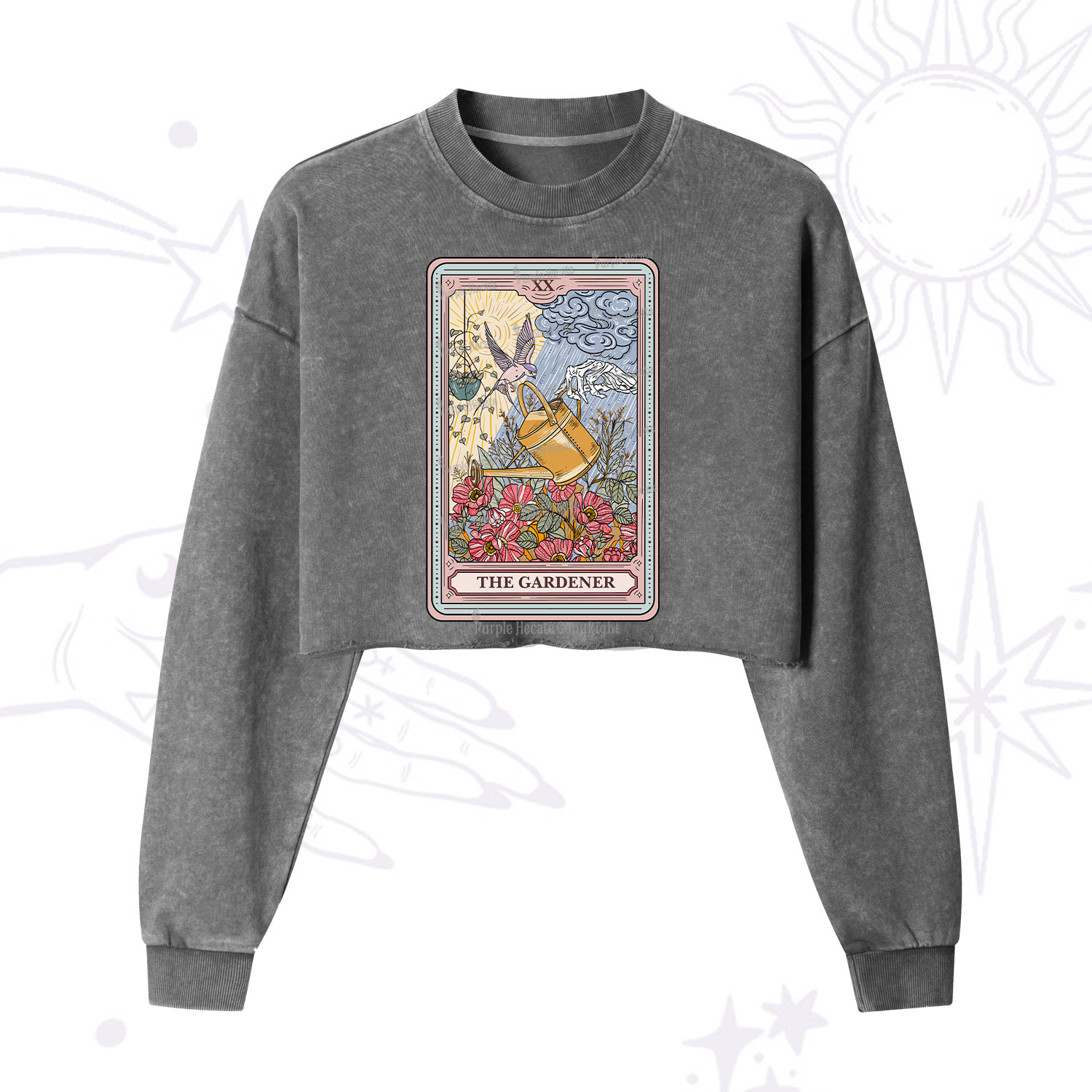 Purplehecate The Gardener Tarot Cropped Washed Sweatshirt
