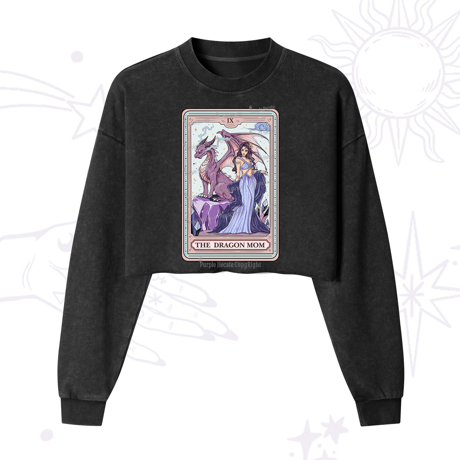 Purplehecate The Dragon Tarot Cropped Washed Sweatshirt