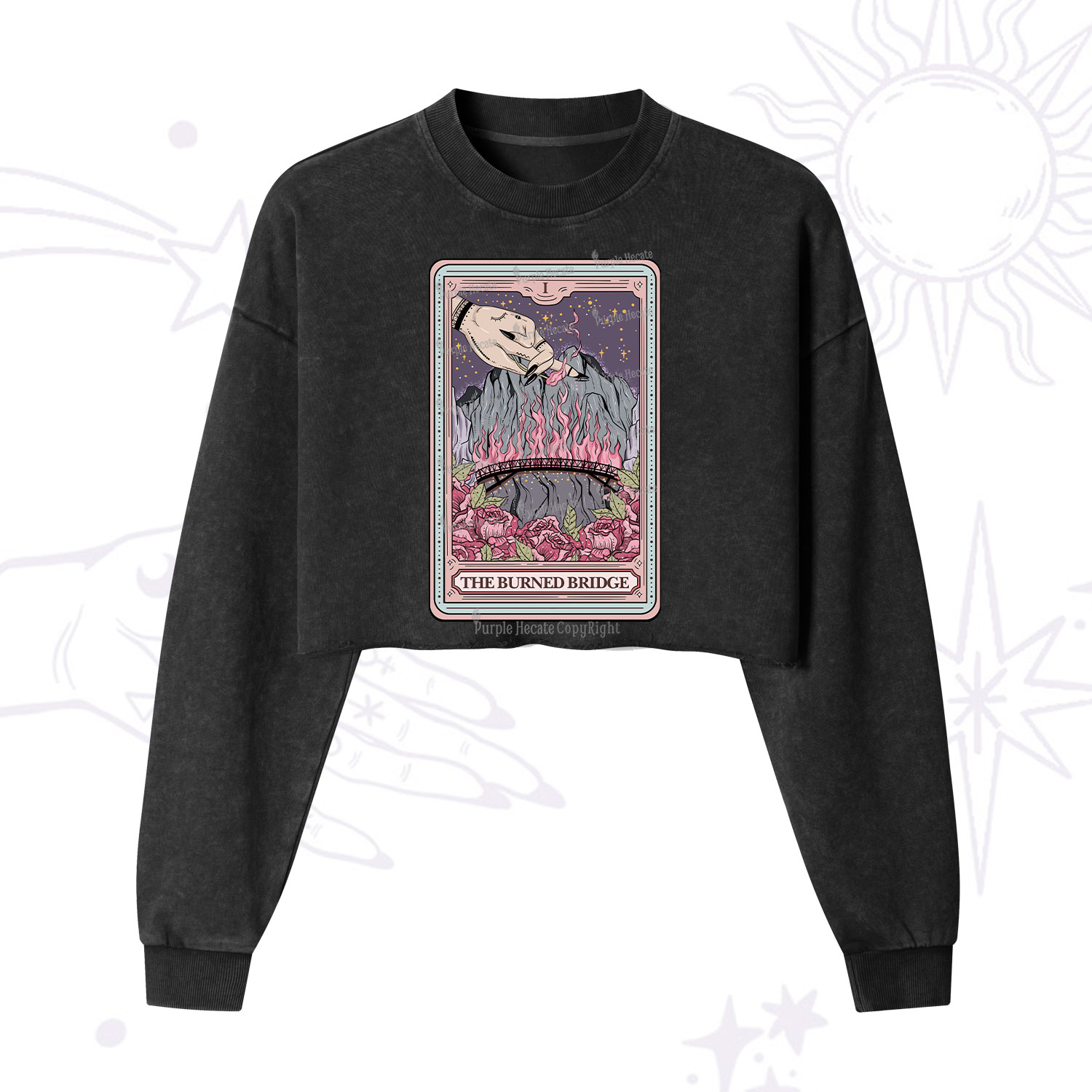 Purplehecate The Burned Bridge Tarot Cropped Washed Sweatshirt