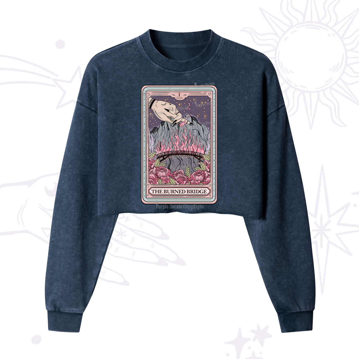 Purplehecate The Burned Bridge Tarot Cropped Washed Sweatshirt