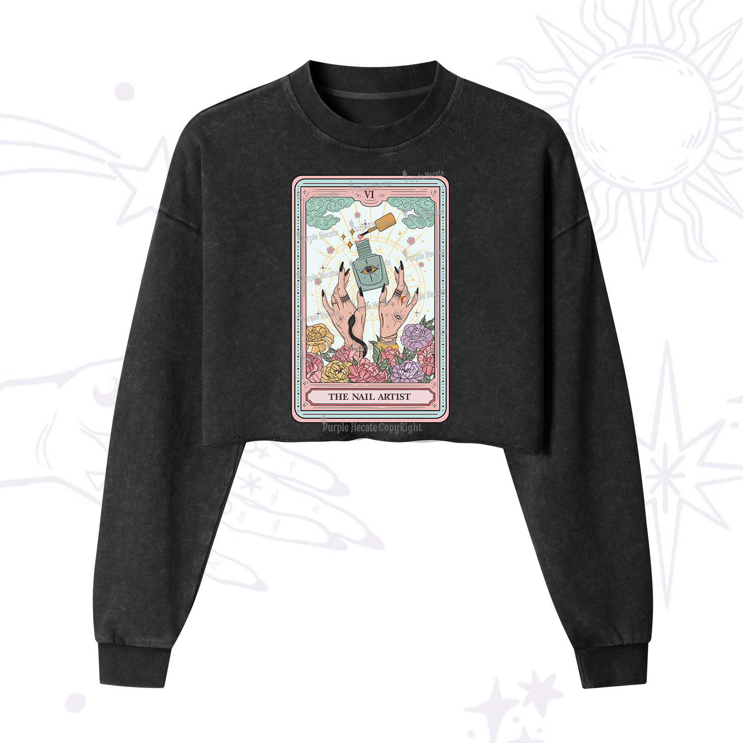 Purplehecate The Nail Artist Life Tarot Cropped Washed Sweatshirt