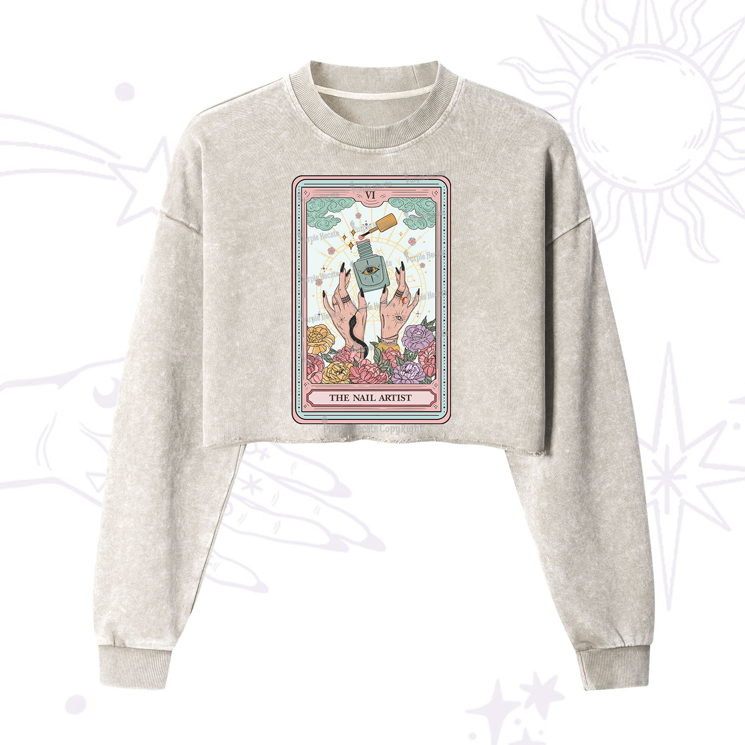 Purplehecate The Nail Artist Life Tarot Cropped Washed Sweatshirt