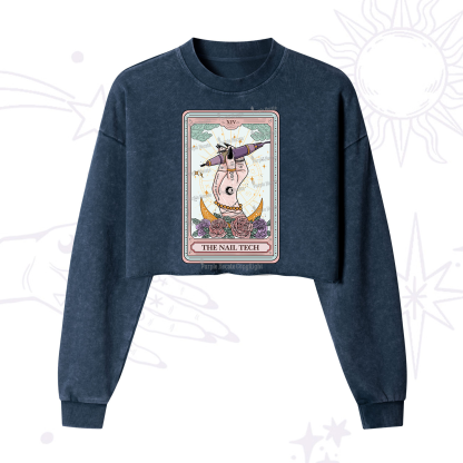 Purplehecate The Nail Tech Tarot Card Cropped Washed Sweatshirt