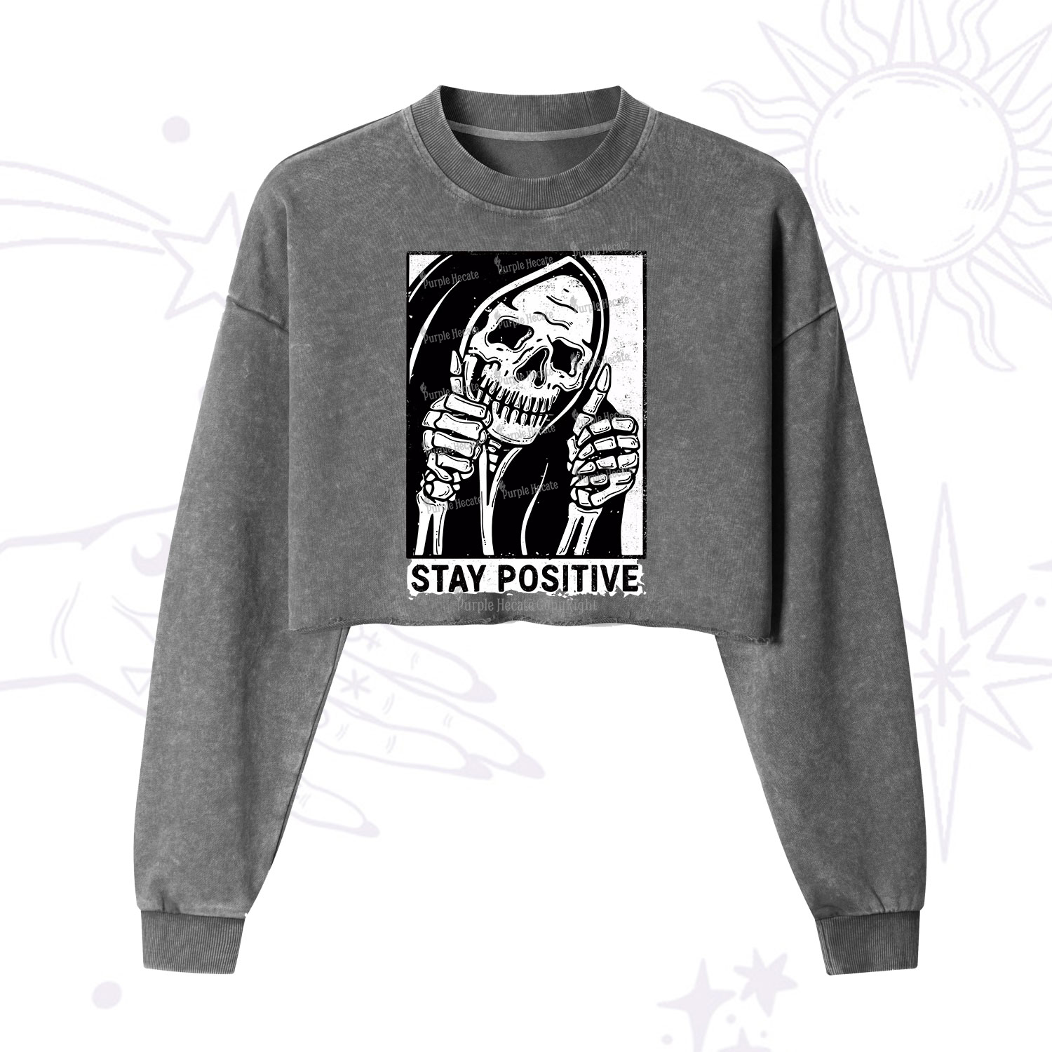 Purplehecate Stay Positive Cropped Washed Sweatshirt