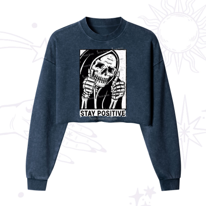 Purplehecate Stay Positive Cropped Washed Sweatshirt
