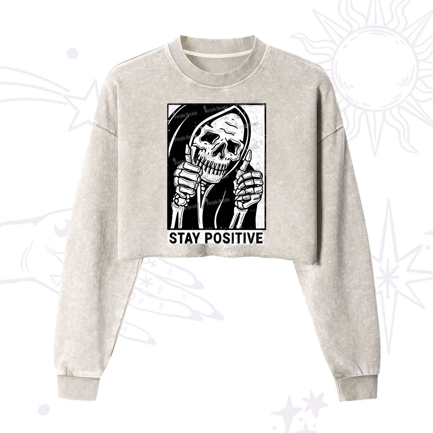 Purplehecate Stay Positive Cropped Washed Sweatshirt