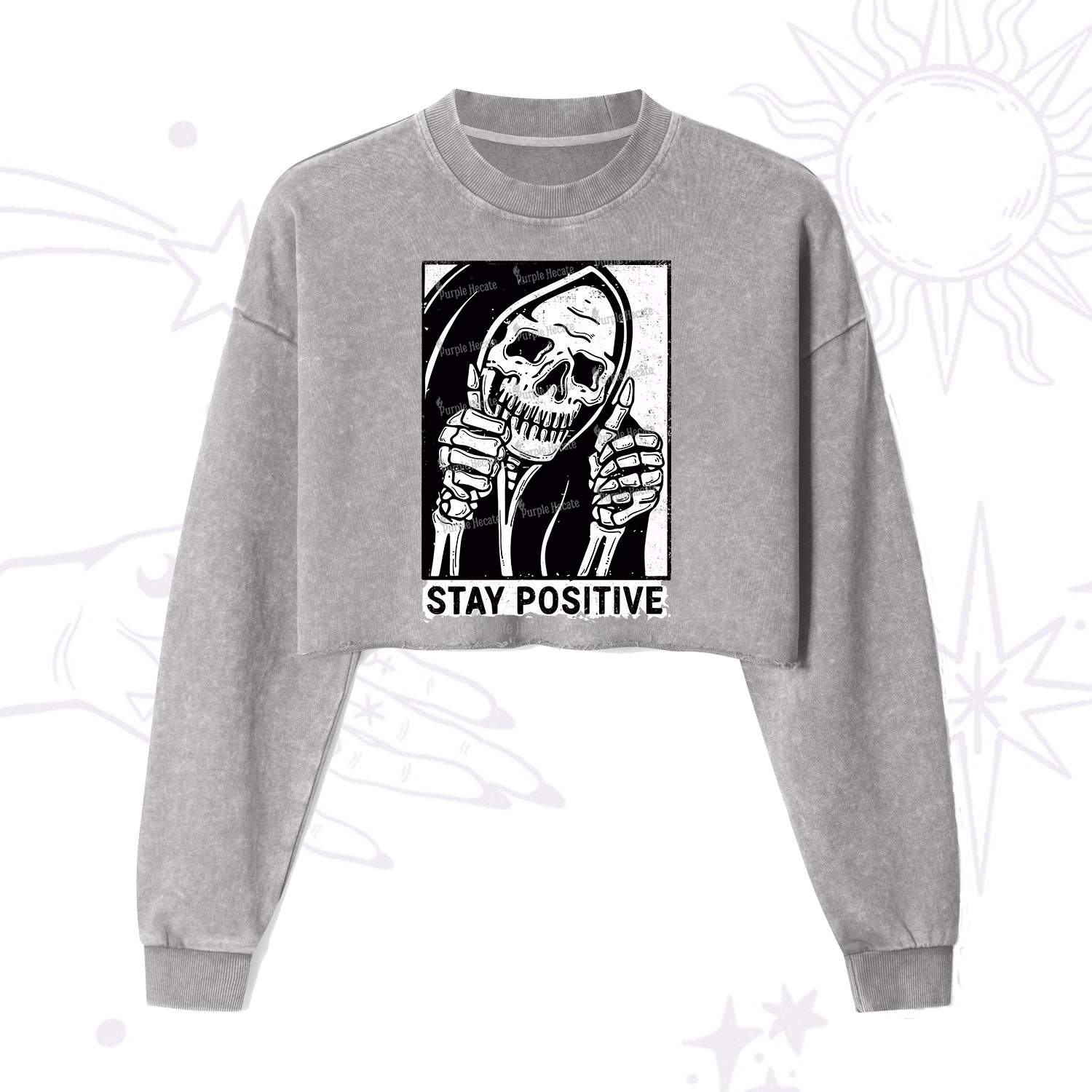 Purplehecate Stay Positive Cropped Washed Sweatshirt